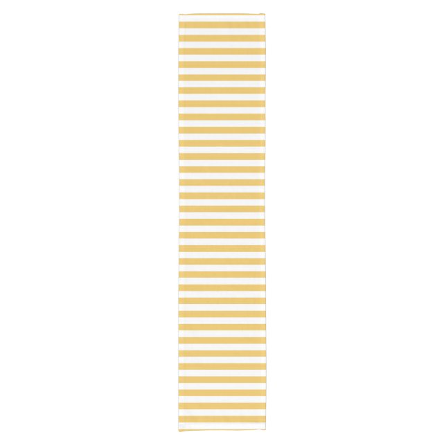 Trendy Yellow and White Wide Horizontal Stripes Short Table Runner (Front)
