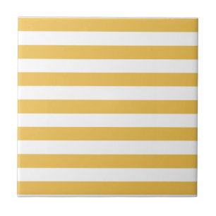 Trendy Yellow and White Wide Horizontal Stripes Tile