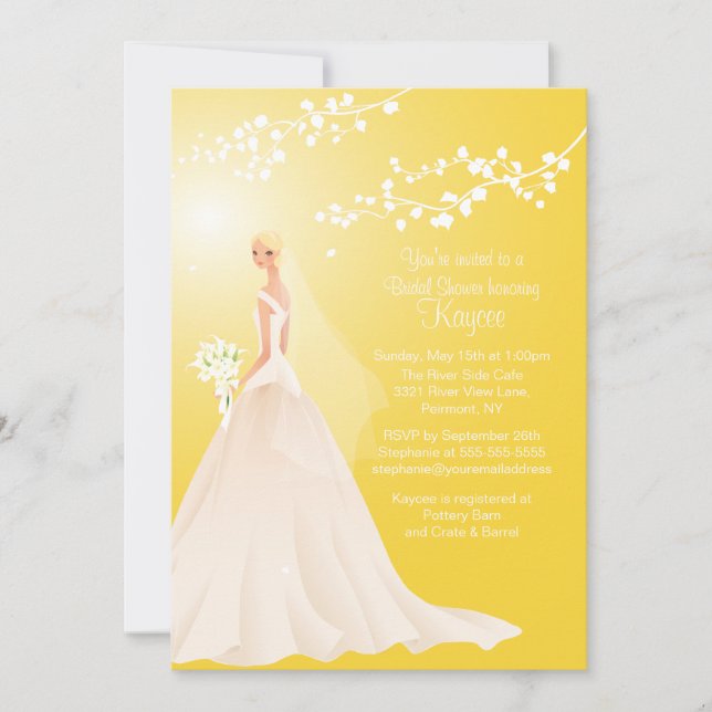 Trendy Yellow BLONDE  Bride Bridal Shower Invite (Front)