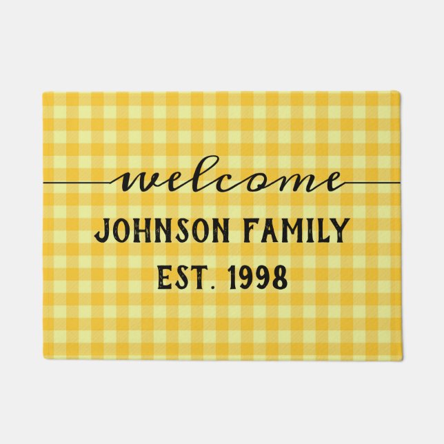 Trendy  Yellow Buffalo Check Farmhouse Welcome Doormat (Front)