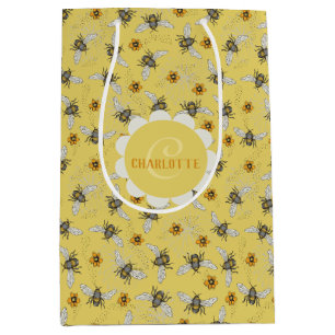 Trendy Yellow Buzzing Spring & Summer Honeybee Medium Gift Bag