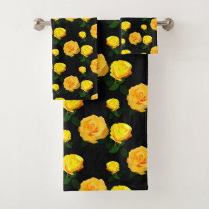 trendy yellow floral bath towel set