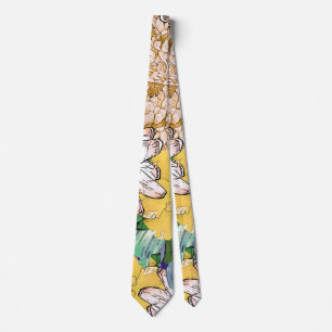 Trendy Yellow & Green Floral Girly Illustration Tie