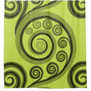 Trendy Yellow-Green Koru Swirls Shower Curtain