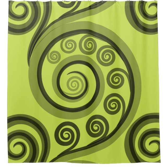 Trendy Yellow-Green Koru Swirls Shower Curtain (Front)