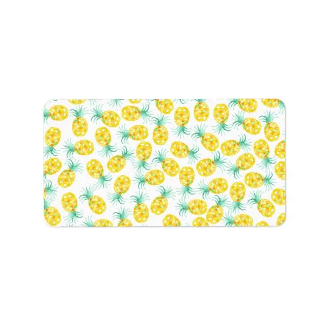 Trendy yellow green watercolor pineapple pattern label (Front)