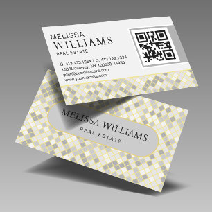 Trendy Yellow & Grey Diamond Mosaic  Business Card