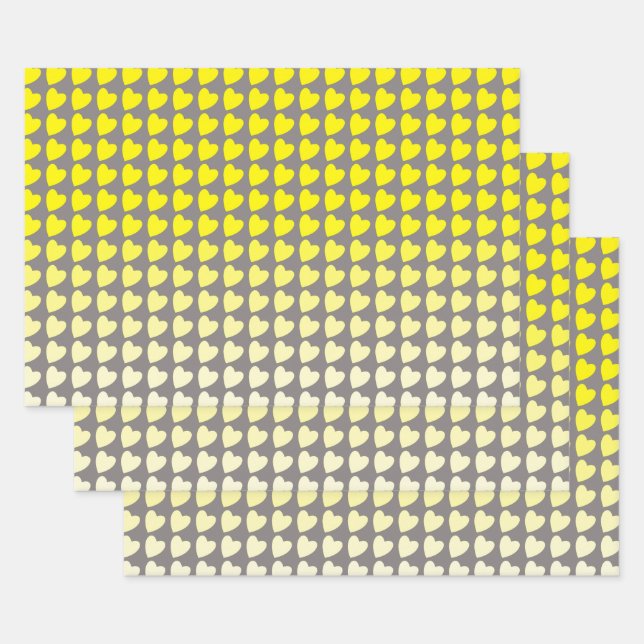 Trendy Yellow Grey Heart Pattern Gradient Wrapping Paper Sheet (Set)