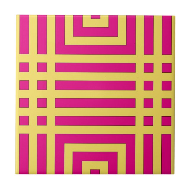 Trendy Yellow & Pink Abstract Geometric Pattern Tile (Front)