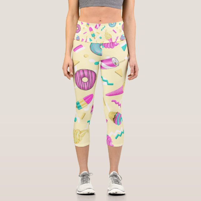 Trendy Yellow Reto 80s  Capri Leggings (Front)