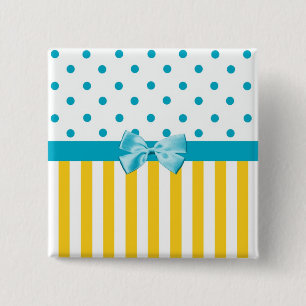 Trendy Yellow Stripes With Blue Ribbon 2 Inch Square Button