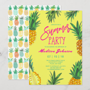 Trendy Yellow Summer Party Pineapple Invitation