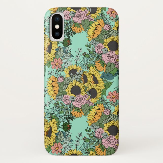 Trendy yellow sunflowers and pink roses design Case-Mate iPhone case (Back)