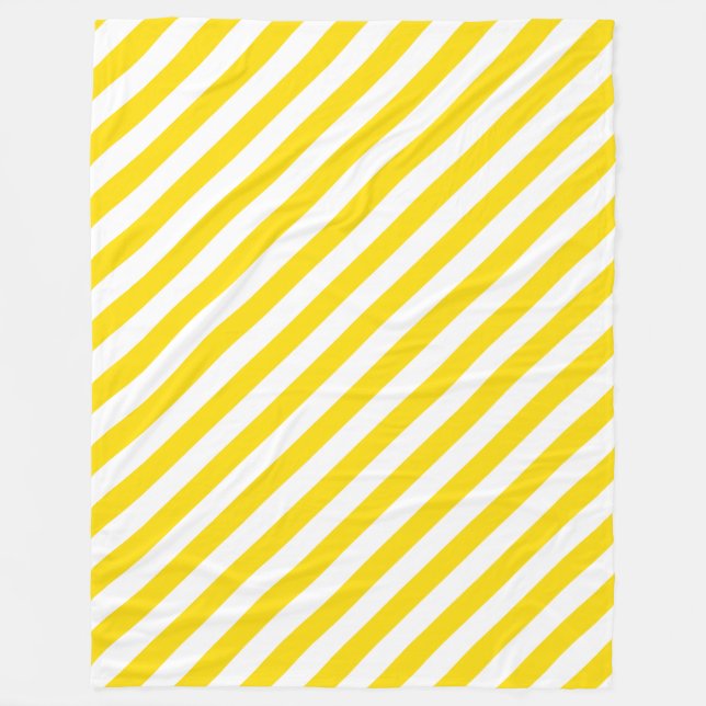 Trendy Yellow White Striped Elegant Template Large Fleece Blanket (Front)