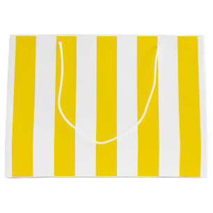 Trendy Yellow White Stripes Modern Elegant Large Gift Bag
