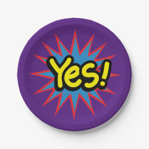 Trendy Yes Comic bubble design Paper Plate
