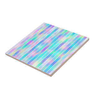 Trendy youthful modern blue pink iridescent stripe tile