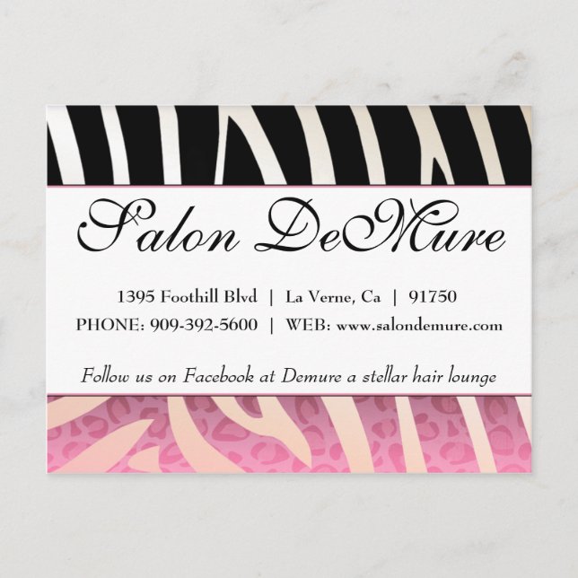 Trendy Zebra & Cheetah Salon Sale Certificates Postcard (Front)