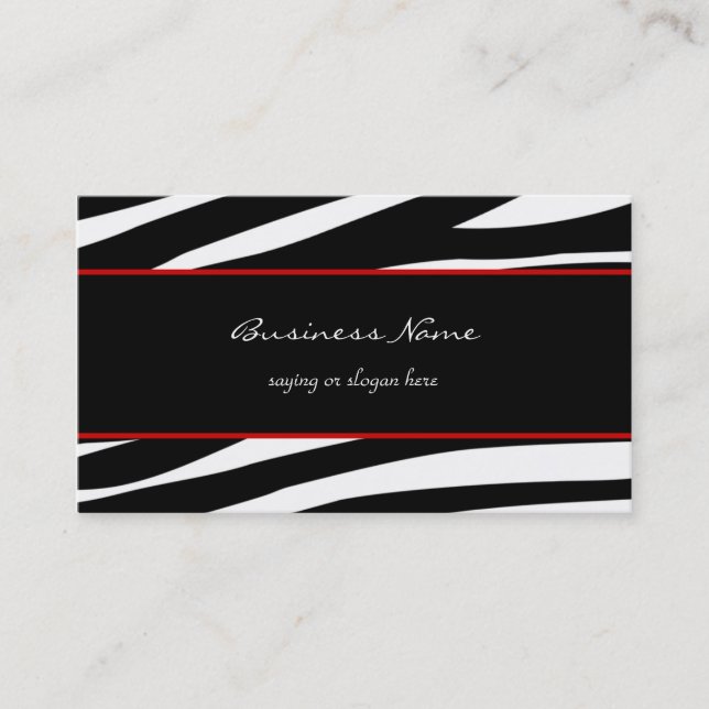 Trendy zebra customizable red business card (Front)