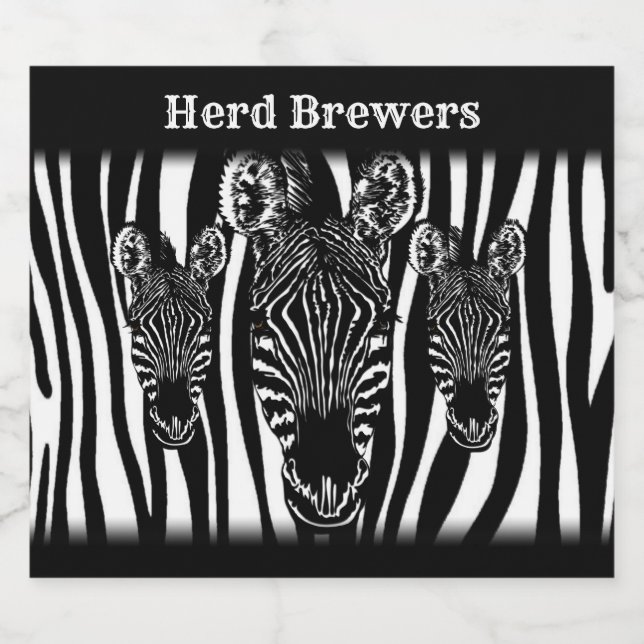 Trendy Zebra  Herd on Zebra Print Beer Bottle Label (Single Label)