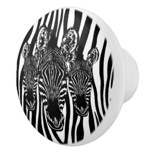 Trendy Zebra Herd on Zebra Print Ceramic Knob