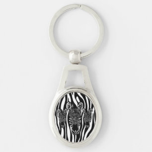Trendy Zebra Herd on Zebra Print Keychain