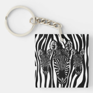 Trendy Zebra Herd on Zebra Print Keychain