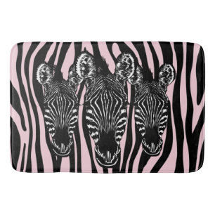 Trendy Zebra Herd on Zebra Print Pink Bath Mat