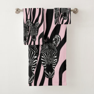 Trendy Zebra Herd on Zebra Print Pink Bath Towel Set