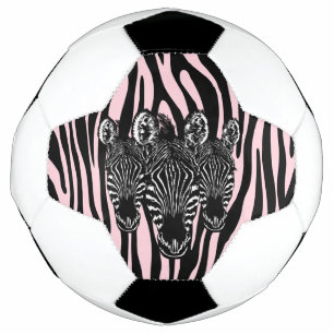 Trendy Zebra Herd on Zebra Print Pink Soccer Ball