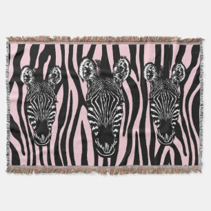 Trendy Zebra Herd on Zebra Print Pink Throw Blanket