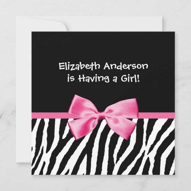Trendy Zebra Print and Pink Ribbon Baby Shower Invitation (Front)