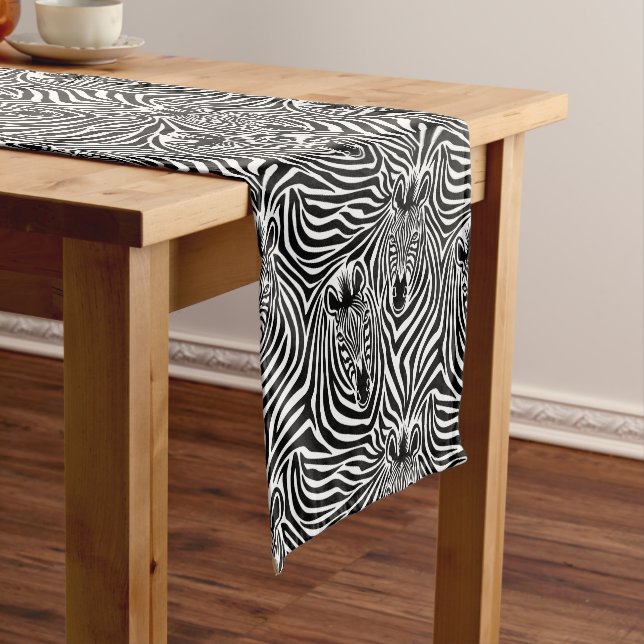 Trendy Zebra Print Black And White Pattern Short Table Runner (In Situ)