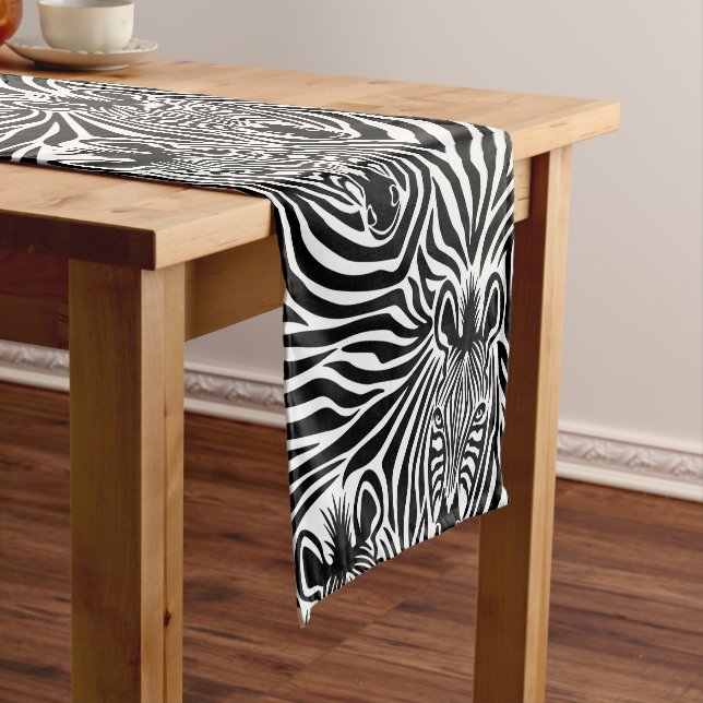 Trendy Zebra Print Black And White Pattern Short Table Runner (In Situ)