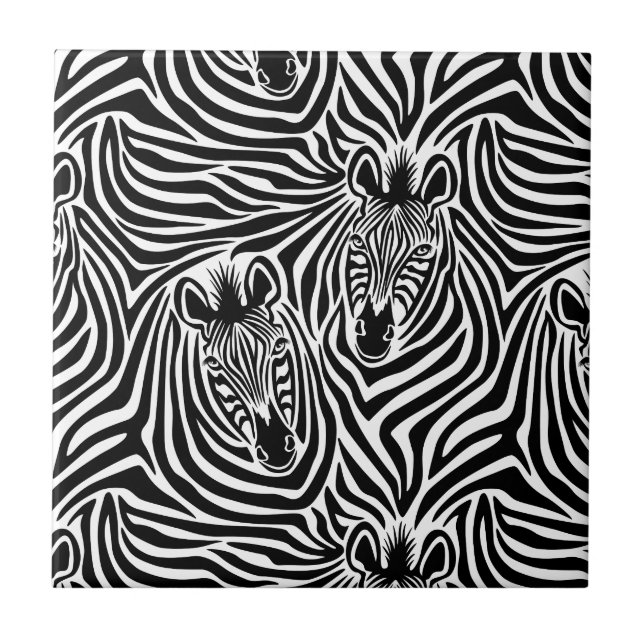 Trendy Zebra Print Black And White Pattern Tile (Front)