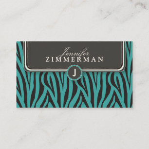 Trendy Zebra Print Designer Business Card: Aqua Business Card