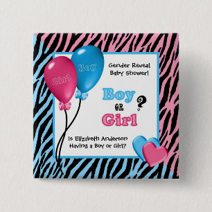 Trendy Zebra Print Gender Reveal Baby Shower 2 Inch Square Button