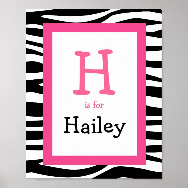Trendy Zebra Print Nursery Wall Art Name Print (Front)