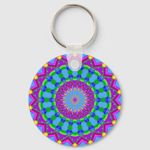 Trendy Zigzag Blue and Purple Kaleidoscope Circle Keychain
