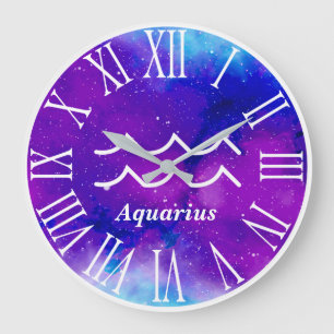 Trendy Zodiac Nebula Aquarius Symbol Large Clock