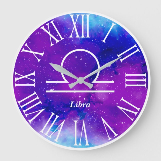 Trendy Zodiac Nebula Libra Symbol Large Clock (Front)