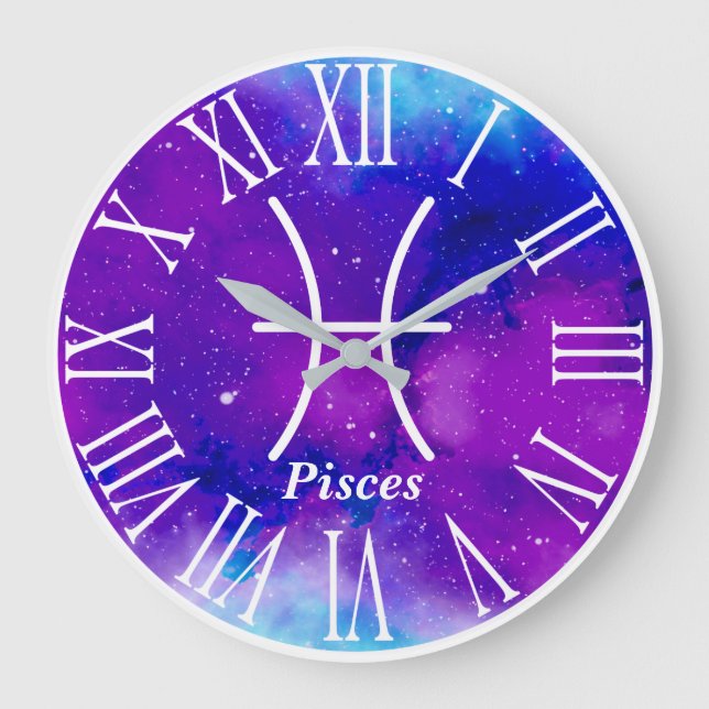 Trendy Zodiac Nebula Pisces Symbol Large Clock (Front)
