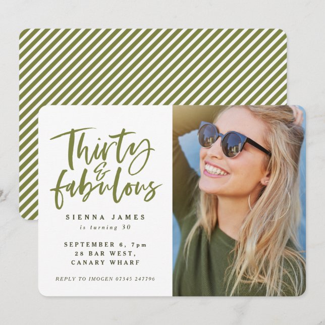 trente et invitation fabuleux de photo de fête (Devant / Derrière)
