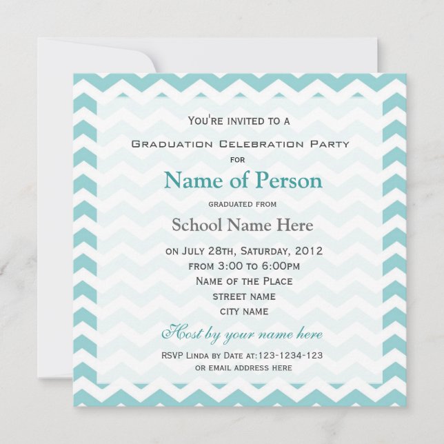 Treny chevron blue graduation party invitation (Front)