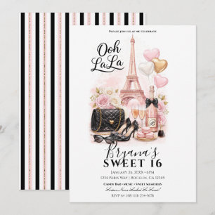 Très Chic in the City Pink Paris Sweet 16 Party Invitation
