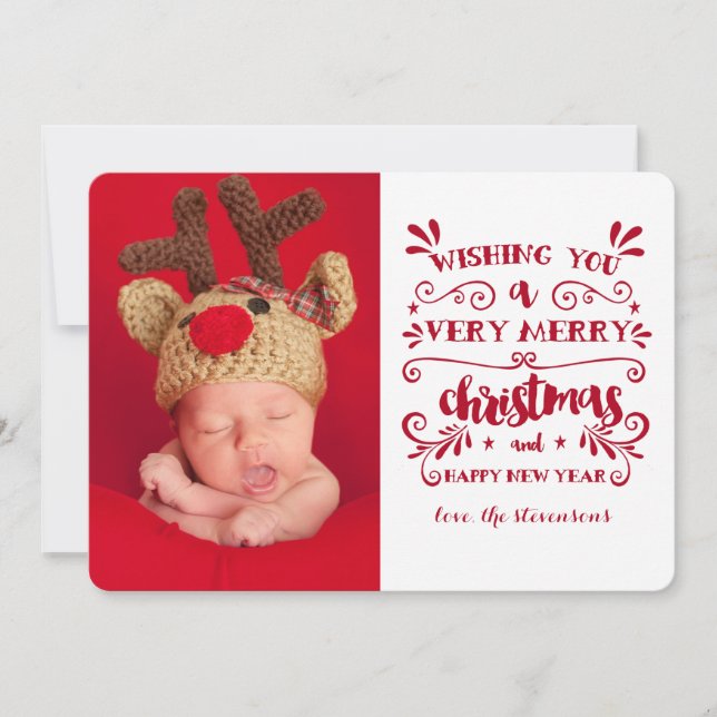 Très Joyeux Carte photo de typographie de Noël (Devant)