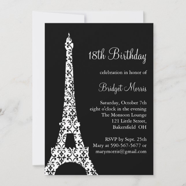 Tres Paris Birthday Invitation (black) (Front)