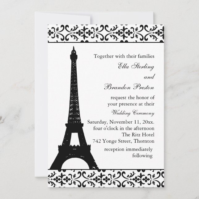 Tres Paris Faire-part de mariage (blanc) (Devant)