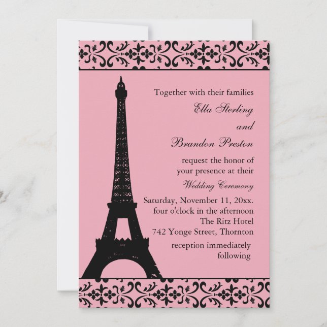 Tres Paris Wedding Invitation (pink) (Front)