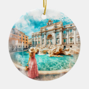 Trevi Fountain Rome Italy Watercolor Ceramic Ornament